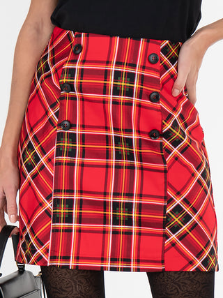 Checked Cotton Mini Skirt , Red Check