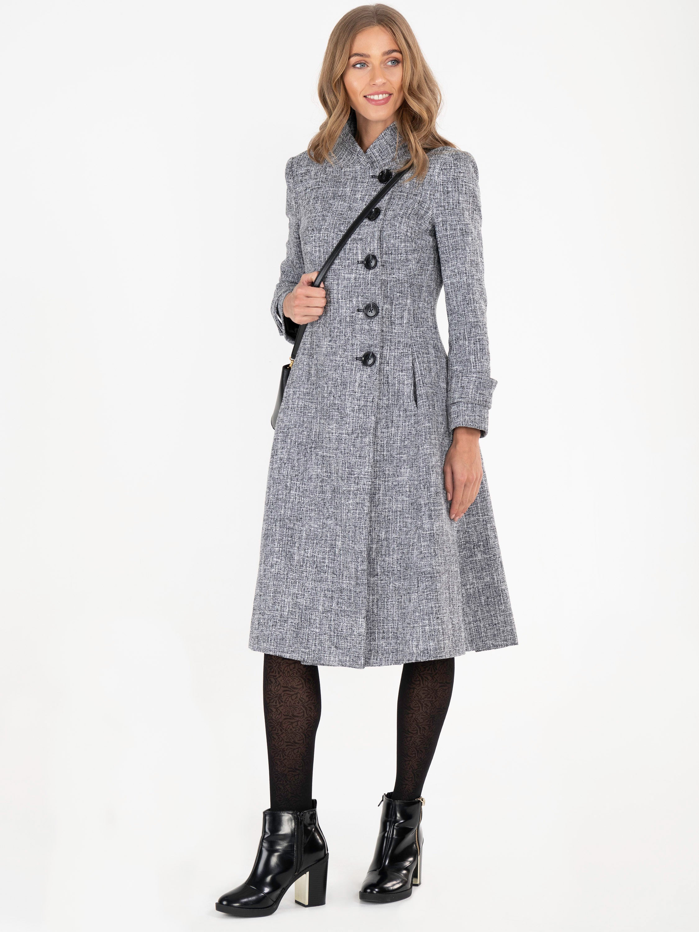 Jolie Moi Textured Longline Asymmetric Button Coat, Grey