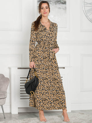Jolie Moi Dora Leopard Maxi Shirt Dress, Camel – Jolie Moi Retail