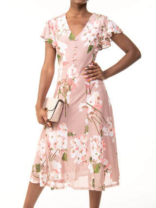 Jolie Moi Amia Floral Print Midi Dress, Pink Floral