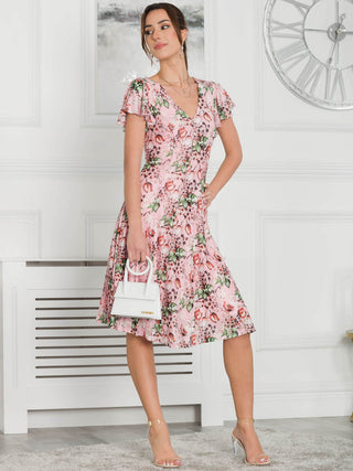 Jolie Moi Grace Mesh Midi Dress, Pink Floral