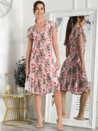 Jolie Moi Grace Mesh Midi Dress, Pink Floral