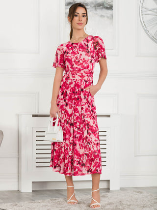 Giana Floral Midi Dress, Pink Abstract