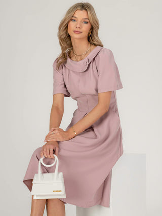 Jolie Moi Valery Button Collar Dress, Dusty Pink