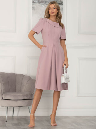 Jolie Moi Valery Button Collar Dress, Dusty Pink