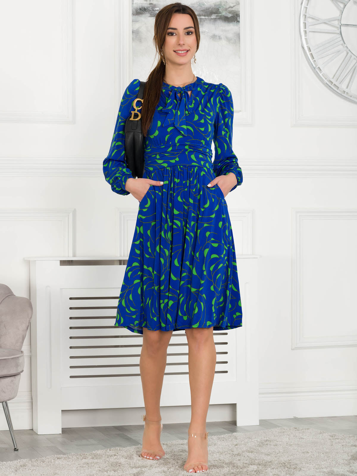 Long sleeve dress royal clearance blue