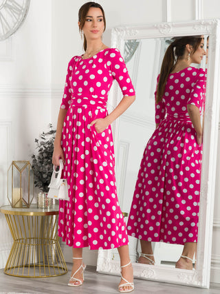 Jolie Moi Deasia Polka Dot Print Maxi Dress, Pink Polka