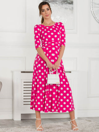 Jolie Moi Deasia Polka Dot Print Maxi Dress, Pink Polka