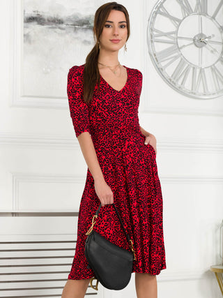 Jolie Moi Delylah V Neck Midi Dress, Red Animal