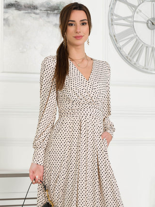 Jolie Moi Allyn Long Sleeved Maxi Dress, Cream Polka Dot