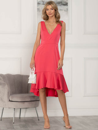 Jolie Moi Annabeth V Neck Flare Dress, Pink, Front Image