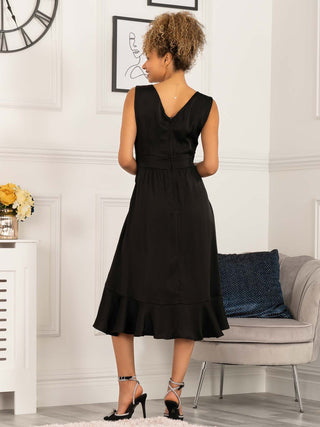 little black dress, black dress, midi dress, frilly dress, midi dress uk