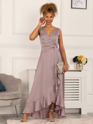 mauve wedding guest dress Kyleigh Frill Hem Maxi Dress, Mauve Purple – Jolie Moi Retail