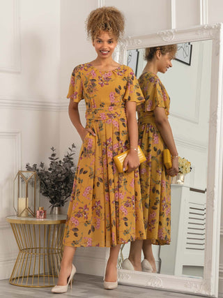 Boho Dress Yellow Floral Dress Uk Long Yellow Dress For Woman With Floral Print/summer Dress/ Boho Dress Yellow Floral Dress Uk Long Yellow Dress For Woman With Floral Print/summer Dress/