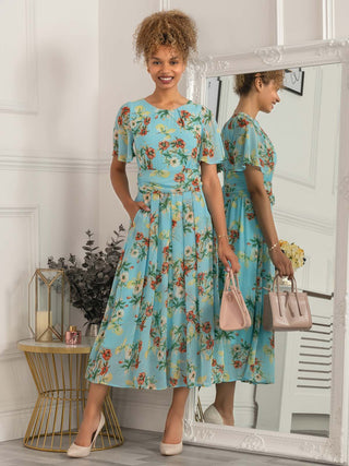 chiffon sleeve dresses uk Chiffon Dresses Plus Size Slate Blue Dress Slate Blue Bridesmaid Dress UK Lace Sleeves Floor Length