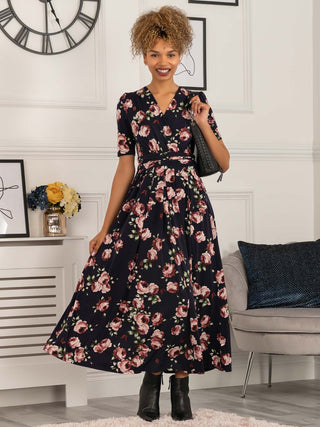 Elisha Print Jersey Maxi Dress, Navy Floral Jolie Moi Retail Elisha Print Jersey Maxi Dress, Navy Floral Jolie Moi Retail