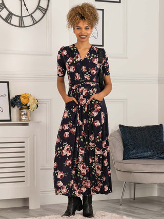 Elisha Print Jersey Maxi Dress, Navy Floral Jolie Moi Retail Elisha Print Jersey Maxi Dress, Navy Floral Jolie Moi Retail