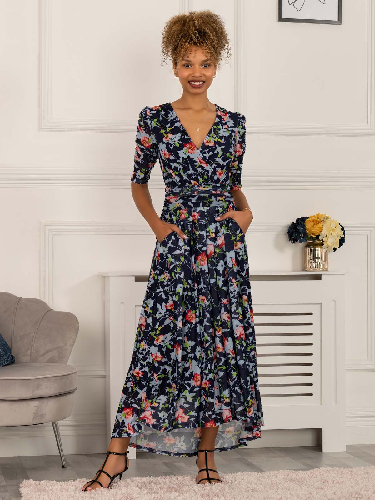 Floral navy maxi clearance dress