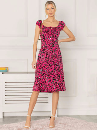 Jolie Moi Lindsey Bow Front Midi Dress, Pink Animal