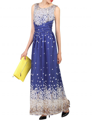 Jolie Moi Print Chiffon Dress, Royal Blue