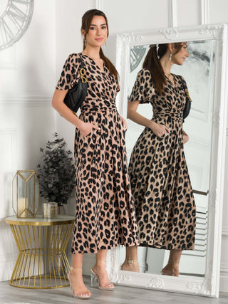 Quaya Animal Print Jersey Maxi Dress, Pink Animal
