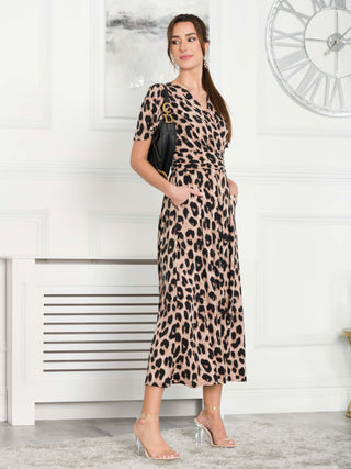 Quaya Animal Print Jersey Maxi Dress, Pink Animal