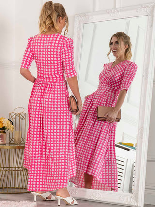 Jolie Moi Elenora Ruched Sleeve Maxi Dress, Pink Pattern