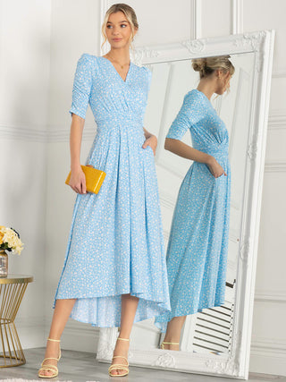 Jolie Moi Elenora Ruched Sleeve Maxi Dress, Blue Floral Jolie Moi Retail Jolie Moi Elenora Ruched Sleeve Maxi Dress, Blue Floral Jolie Moi Retail