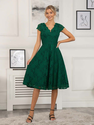 Cap Sleeve Lace Prom Dress, Green