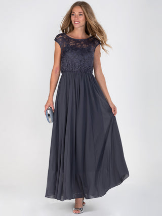 Lace Bodice Chiffon Maxi Bridesmaid Dress, Dark Grey Jolie Moi Retail Lace Bodice Chiffon Maxi Bridesmaid Dress, Dark Grey Jolie Moi Retail