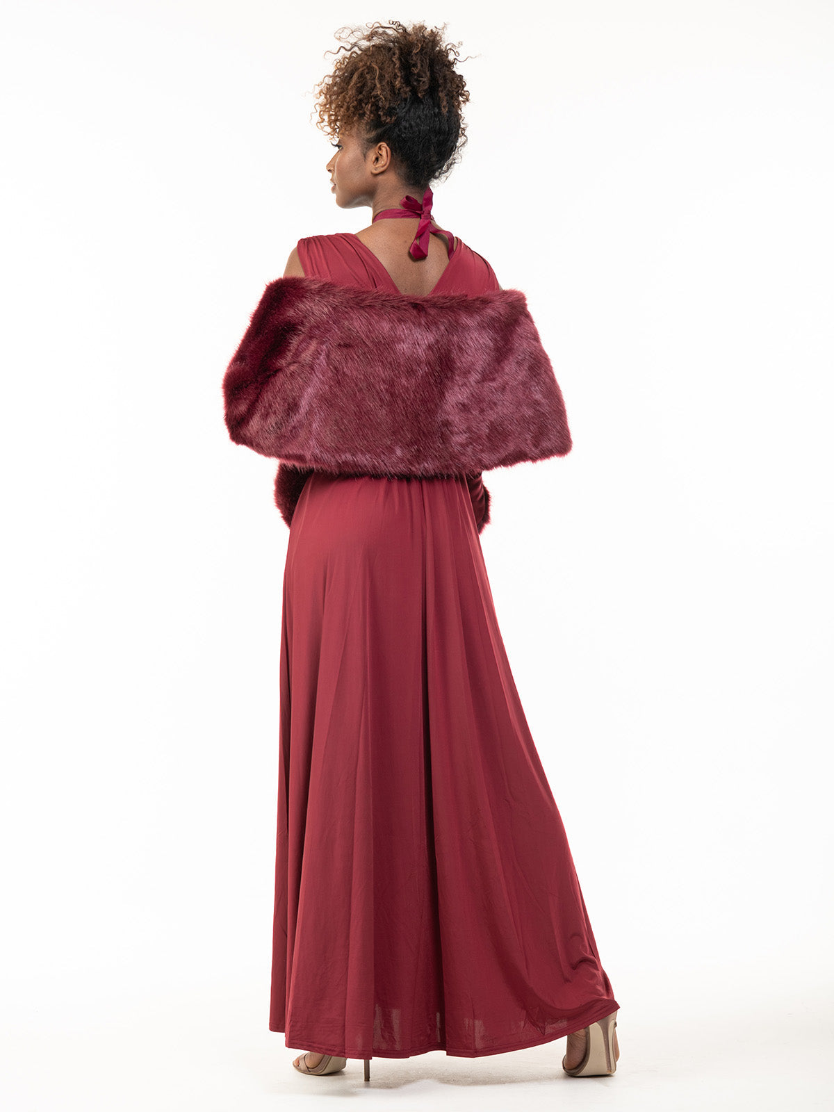 Burgundy fur outlet cape