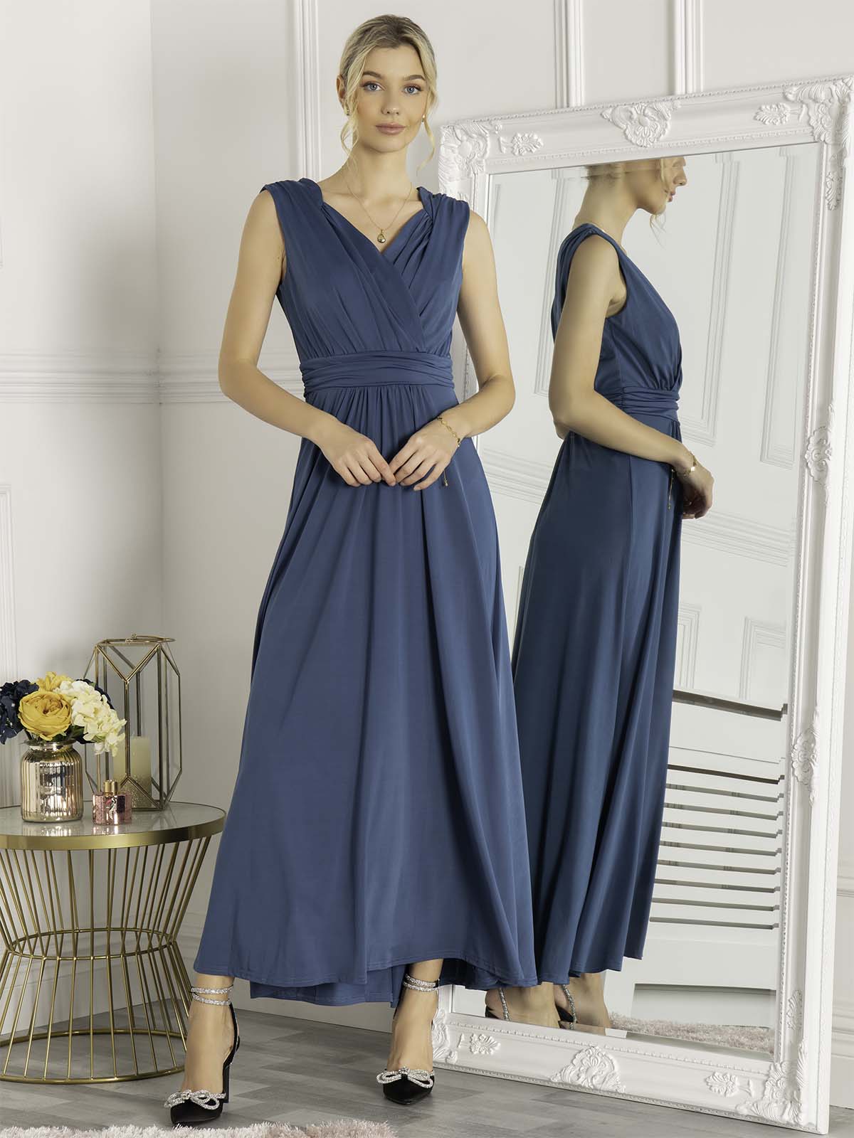 V neck draped 2025 jersey bridesmaid dress