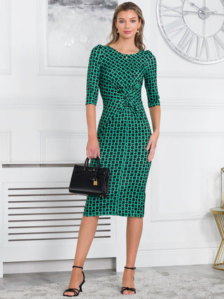 Qyara Jersey Twist Bodycon Midi Dress, Green Geometric Jolie Moi Retail Qyara Jersey Twist Bodycon Midi Dress, Green Geometric Jolie Moi Retail