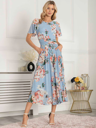 Jolie Moi Anaiah Mesh Maxi Dress, Blue Floral