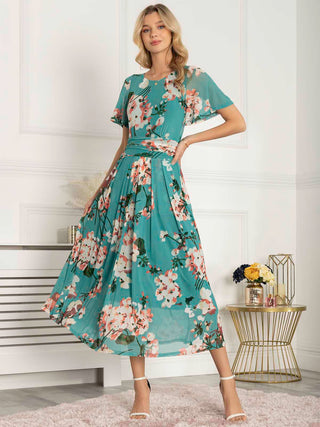 Jolie Moi Anaiah Mesh Maxi Dress, Green Floral