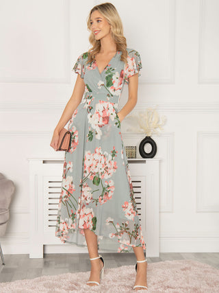 Jolie Moi Allura Mesh Maxi Dress, Dusty Green