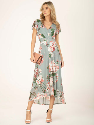 Jolie Moi Allura Mesh Maxi Dress, Dusty Green