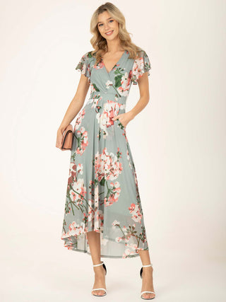 Jolie Moi Allura Mesh Maxi Dress, Dusty Green