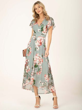 Jolie Moi Allura Mesh Maxi Dress, Dusty Green