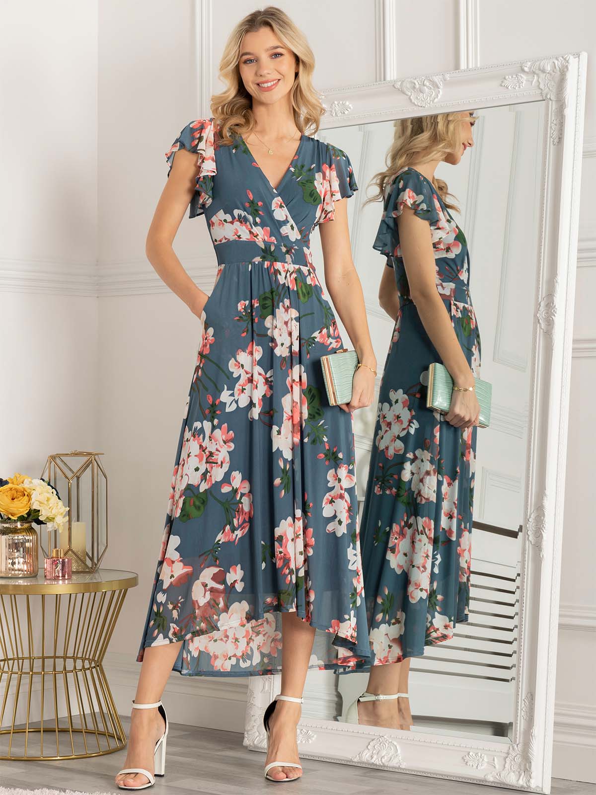 Teal floral cheap maxi dress