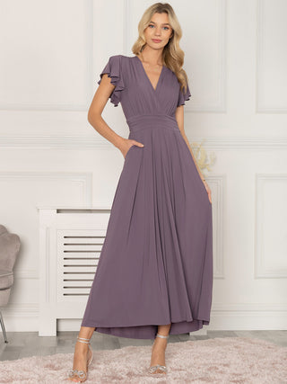Jolie Moi Airene Cap Sleeve Maxi Dress, Mauve Purple