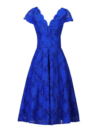 1950s Cap Sleeve Lace Prom Dress, Royal Blue