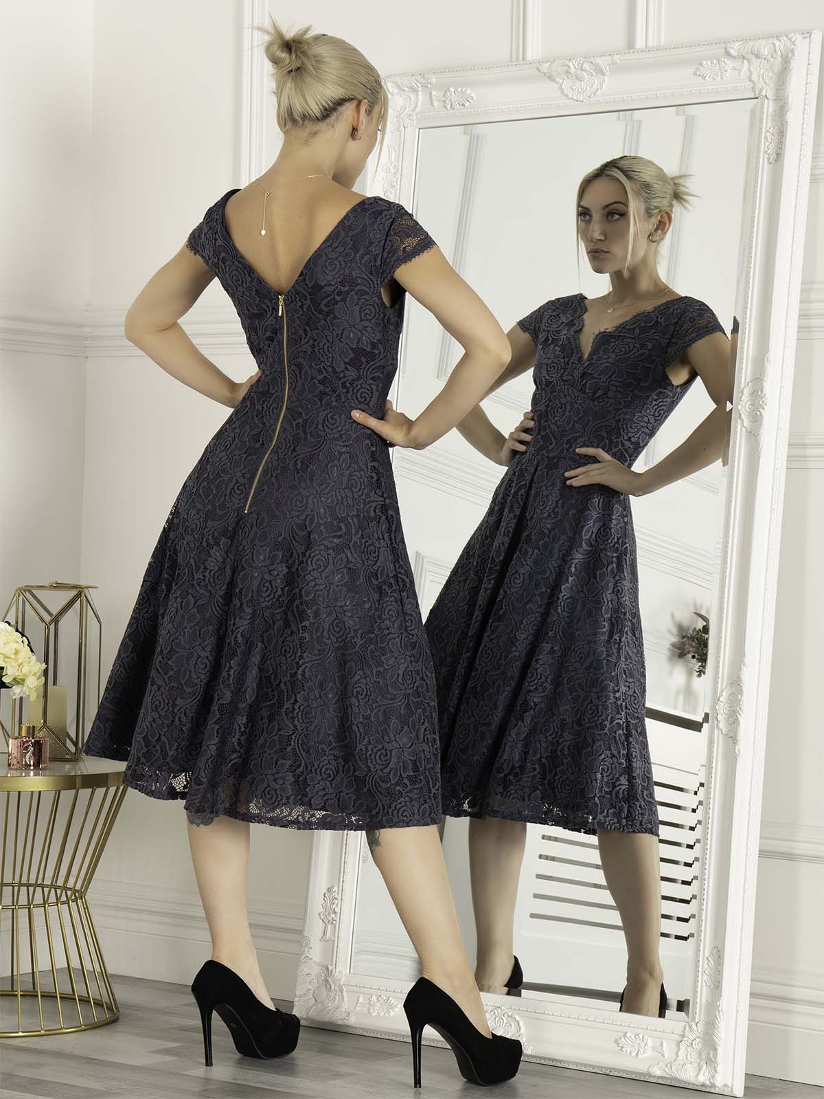 Slate grey sales evening dress