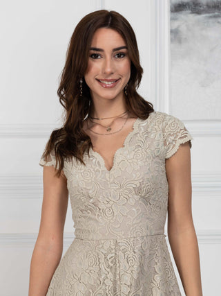 1950s Cap Sleeve Lace Prom Dress, Taupe