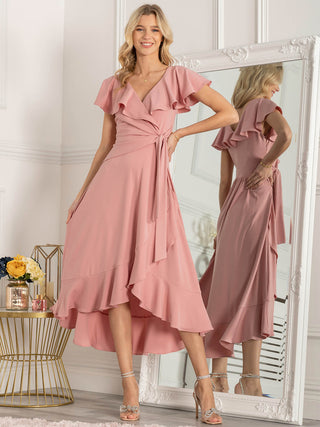 Jolie Moi Alleigh Frill Maxi Dress, Dusty Pink