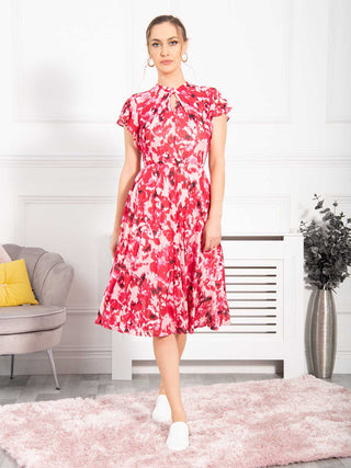 Jolie Moi Luella Floral Print Mesh Dress, Pink Abstract