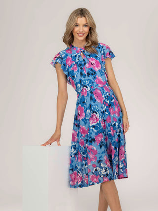 Luella Floral Print Mesh Dress, Blue Abstract