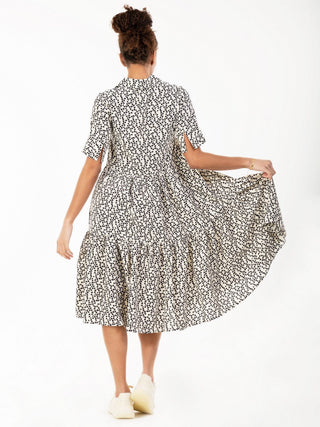 Amara Tiered Midi Shirt Dress, Beige Floral