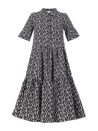 Amara Tiered Midi Shirt Dress, Black Geo