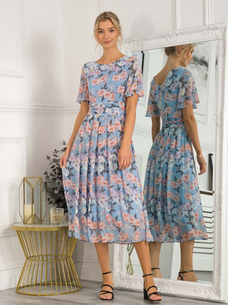Jolie Moi Mabilie Chiffon Midi Dress, Blue Floral Jolie Moi Retail Jolie Moi Mabilie Chiffon Midi Dress, Blue Floral Jolie Moi Retail